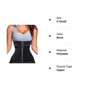 URSEXYLY Women Waist Trainer Corset Zipper Hook Shapewear Double Control Body Shaper Tummy Control Waist Cincher (XS, Black)