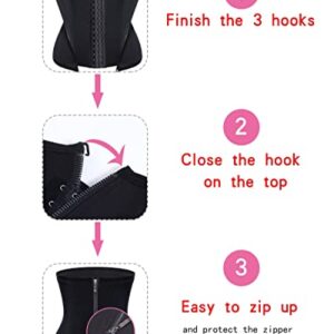 URSEXYLY Women Waist Trainer Corset Zipper Hook Shapewear Double Control Body Shaper Tummy Control Waist Cincher (XS, Black)