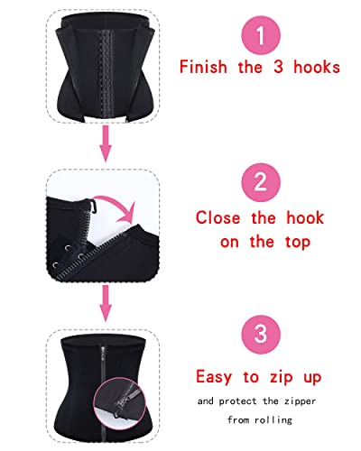 URSEXYLY Women Waist Trainer Corset Zipper Hook Shapewear Double Control Body Shaper Tummy Control Waist Cincher (XS, Black)