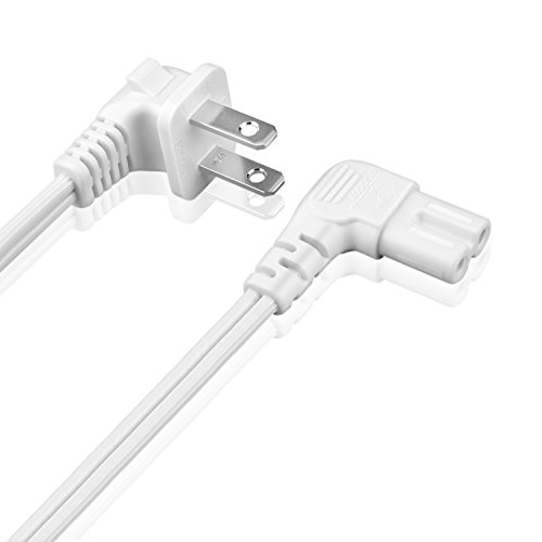 TNP Universal 2 Prong Angled Power Cord (6 Feet) 2 Pack - NEMA 1-15P to IEC320 C7 Figure 8 Shotgun Connector AC Power Supply Cable Wire Socket Plug Jack (White) For PS4, Apple TV, PS3 Slim