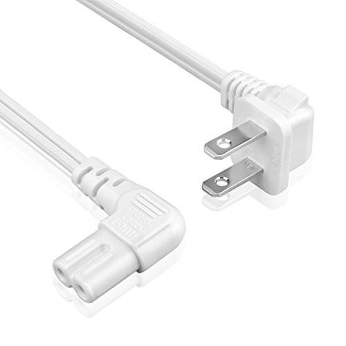 TNP Universal 2 Prong Angled Power Cord (6 Feet) 2 Pack - NEMA 1-15P to IEC320 C7 Figure 8 Shotgun Connector AC Power Supply Cable Wire Socket Plug Jack (White) For PS4, Apple TV, PS3 Slim