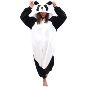 cocoplay w animal onesie panda pajamas- plush one piece costume (large, black/white)