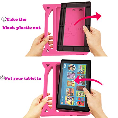 2019 Fire 7 Tablet Case for Kids -SHREBORN Kids Shock Proof Case Cover with Handle and Stand for Amazon Kindle Fire 7 Inch Tablet (Compatible with 9th/7th/5th Generation, 2019/2017/2015 Release)-Rose