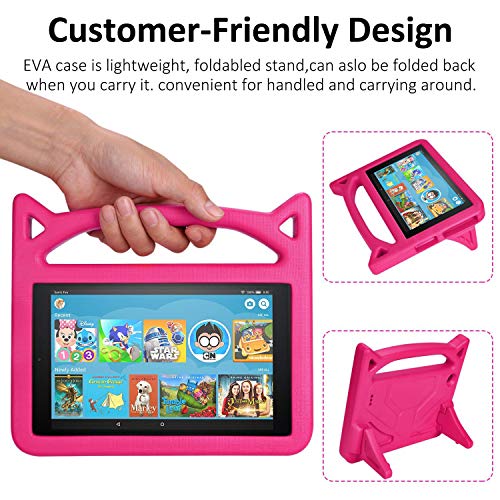 2019 Fire 7 Tablet Case for Kids -SHREBORN Kids Shock Proof Case Cover with Handle and Stand for Amazon Kindle Fire 7 Inch Tablet (Compatible with 9th/7th/5th Generation, 2019/2017/2015 Release)-Rose