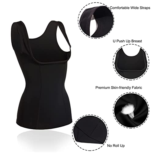 Gotoly Waist Trainer Vest Weight Loss Body Shaper Sport Shirt Workout Tank Top for Women (Black, Large)