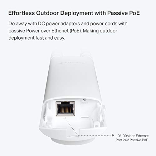 TP-Link EAP110-Outdoor V3 | Omada N300 Wireless Outdoor Access Point | WiFi Coverage up to 200 meters| Passive PoE w/ Free PoE Injector | SDN Integrated | Cloud Access & Omada App | White