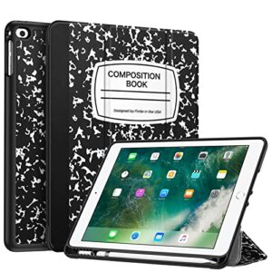 fintie slimshell case for ipad 6th generation 2018 / ipad 5th gen 2017/ ipad air 2 / ipad air - [built-in pencil holder] soft tpu back cover w/auto wake sleep for ipad 9.7", composition book