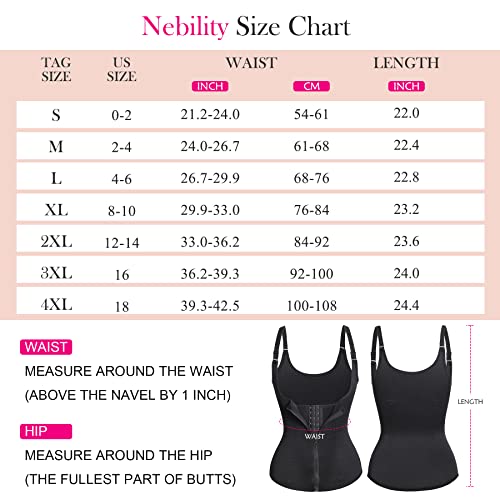 Nebility Women Waist Trainer Corset Zipper Vest Body Shaper Cincher Tank Top with Adjustable Straps (XL, Black)