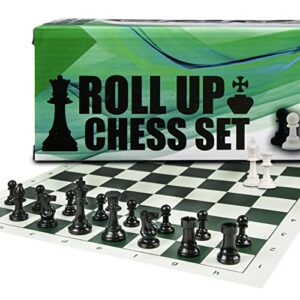 tradeopia corp. chess set roll-up travel chess in carry bag with shoulder strap easy to carry (premium pieces)