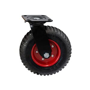 houseables swivel heavy duty caster wheel, industrial casters, 8 inch, 1 wheel, red rim, rubber, cast iron, large, tires, outdoor, flat free for carts, dolly, workbench, trolley, black