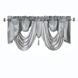gohd valarie fancy window valance. 54 x 18. taffeta fabric with soft satin swag. add some royal luxruy accent to your home. (grey)