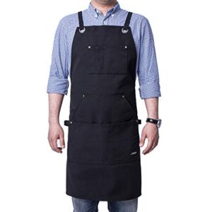 life flavor heavy duty canvas work apron,tool pockets, back straps adjustable（black）