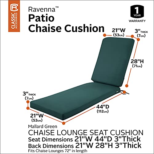 Classic Accessories Ravenna Water-Resistant 72 x 21 x 3 Inch Patio Chaise Lounge Cushion, Mallard Green, Patio Cushion