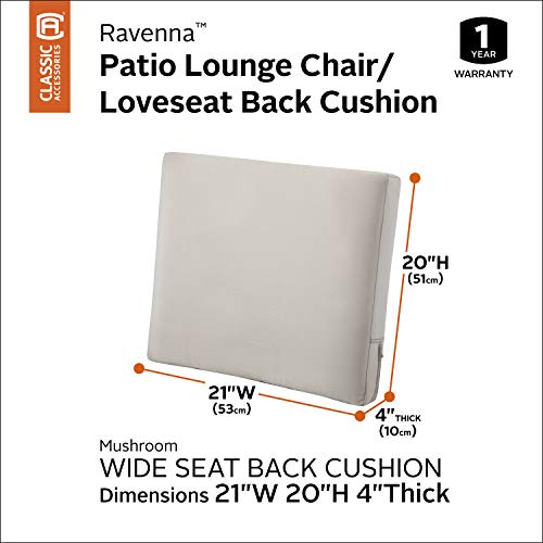 Classic Accessories Polyurethane Foam 62-024-MUSHRM-EC Ravenna Back Cushion, 1 Count (Pack of 1), Mushroom, Outdoor Loveseat Cushions