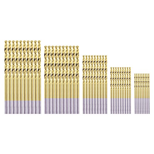 HSS Micro Titanium Coated Twist Drill Bit Set, High Speed Steel Jobber Length Drill, Split Point, 50 PCS Drill Bits Tools, 1/32" to 7/64"（0.8,1.6,2.0,2.5,3.0) for Wood Plastic and Metal