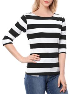 allegra k women's halloween elbow sleeves t-shirt top casual basic boat neck slim fit tee medium black white