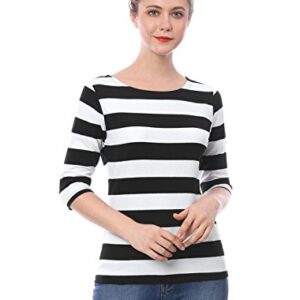 Allegra K Women's Halloween Elbow Sleeves T-Shirt Top Casual Basic Boat Neck Slim Fit Tee Medium Black White