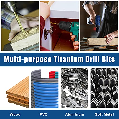 COMOWARE Titanium Twist Drill Bit Set - 13 Pcs Hex Shank High Speed Steel for Wood Plastic Aluminum Alloy, Quick Change, 1/16"-1/4"