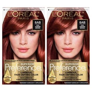 l'oréal paris superior preference fade-defying + shine permanent hair color, 6ab chic auburn brown, 2 count hair dye