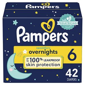 diapers size 6, 42 count - pampers swaddlers overnights disposable baby diapers, super pack (packaging & prints may vary)