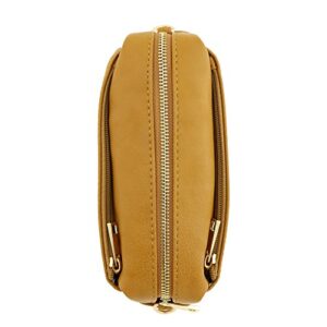 FashionPuzzle Triple Zip Small Crossbody Bag (Dark Mustard)