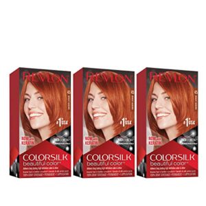 revlon permanent hair color, permanent hair dye, colorsilk with 100% gray coverage, ammonia-free, keratin and amino acids, 45 bright auburn, 4.4 oz (pack of 3)