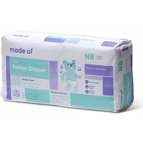 MADE OF The Better Baby Diapers - Hypoallergenic Diapers for Sensitive Skin, Unscented, 10 Hour Absorbency - Pediatrician and Dermatologist Tested - Size 0 (36 Count)