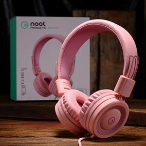 Kids Headphones-noot products K11 Foldable Stereo Tangle-Free 5ft Long Cord 3.5mm Jack Plug in Wired On-Ear Headset for iPad/Amazon Kindle,Fire/Girls/Boys/School/Laptop/Travel/Plane/Tablet-Soft Pink