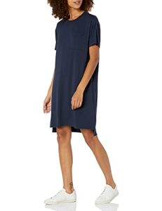 amazon essentials women's jersey oversized-fit short-sleeve pocket t-shirt dress (previously daily ritual), navy, small