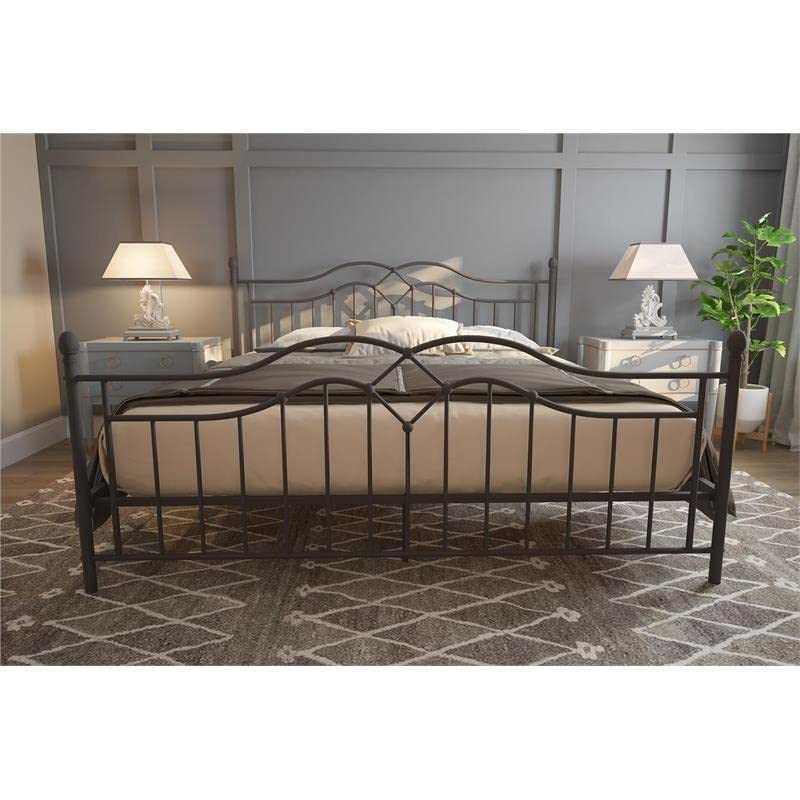 DHP Tokyo Metal Platform Bed with Classic Finial Post Headboard and Footboard, Underbed Storage Space, No Box Spring Needed, King, Bronze