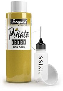 pinata rich gold alcohol ink 4-ounce, pixiss 20ml needle tip applicator bottle and funnel, bundle for yupo and resin