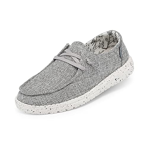 Hey Dude Women's Wendy L Linen Iron Size 6 | Women’s Shoes | Women’s Lace Up Loafers | Comfortable & Light-Weight