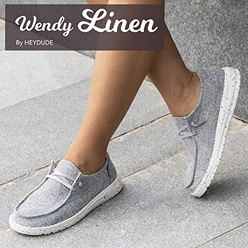 Hey Dude Women's Wendy L Linen Iron Size 6 | Women’s Shoes | Women’s Lace Up Loafers | Comfortable & Light-Weight