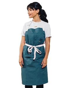 caldo daily cotton kitchen apron for cooking- mens and womens professional chef or server bib apron - adjustable straps with pockets and towel loop (spruce)
