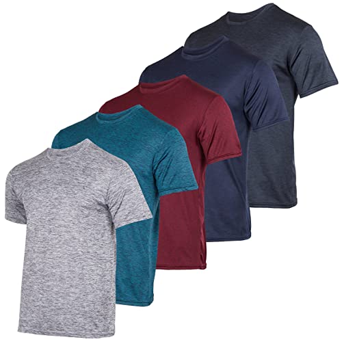 Real Essentials Mens Quick Dry Fit Dri-Fit Short Sleeve Active Wear Training Athletic Crew T-Shirt Gym Wicking Tee Workout Casual Sports Running Tennis Exercise Undershirt Top, Set 1, XL, Pack of 5