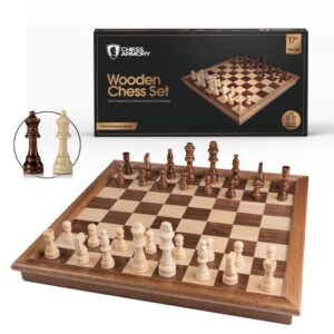 chess armory chess set 17" x 17" wooden chess set - large chess board set, unique chess game includes extra queen pieces & storage box - classic board game - chess sets for adults and kids