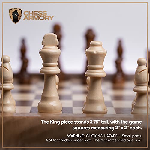 Chess Armory Chess Set 17" x 17" Wooden Chess Set - Large Chess Board Set, Unique Chess Game Includes Extra Queen Pieces & Storage Box - Classic Board Game - Chess Sets for Adults and Kids