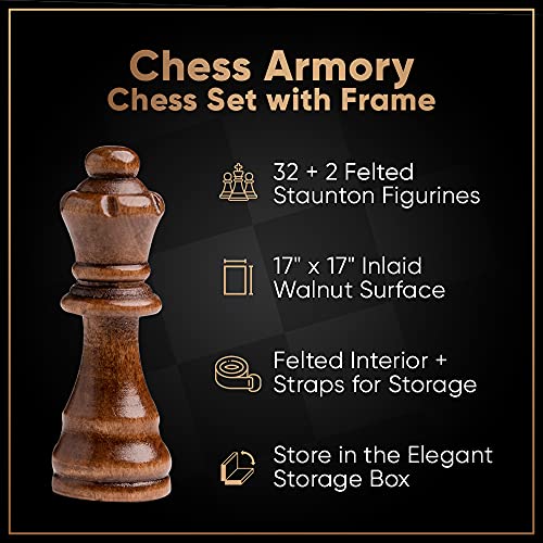 Chess Armory Chess Set 17" x 17" Wooden Chess Set - Large Chess Board Set, Unique Chess Game Includes Extra Queen Pieces & Storage Box - Classic Board Game - Chess Sets for Adults and Kids