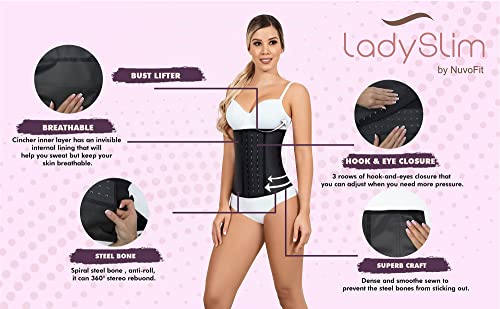 Lady Slim Fajas Colombianas Reductoras Y Moldeadoras para Mujer Underbust Latex Waist Trainer Hourglass Body Shaper for Women Black V2 S