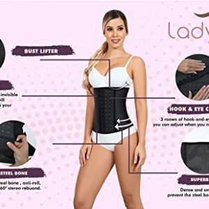 Lady Slim Fajas Colombianas Reductoras Y Moldeadoras para Mujer Underbust Latex Waist Trainer Hourglass Body Shaper for Women Black V2 XS