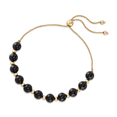 Ross-Simons Black Onyx and 14kt Yellow Gold Bead Bolo Bracelet