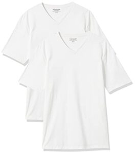 amazon essentials men's regular-fit short-sleeve v-neck t-shirt, pack of 2, white, medium