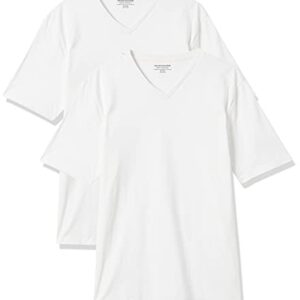 Amazon Essentials Men's Regular-Fit Short-Sleeve V-Neck T-Shirt, Pack of 2, White, Medium