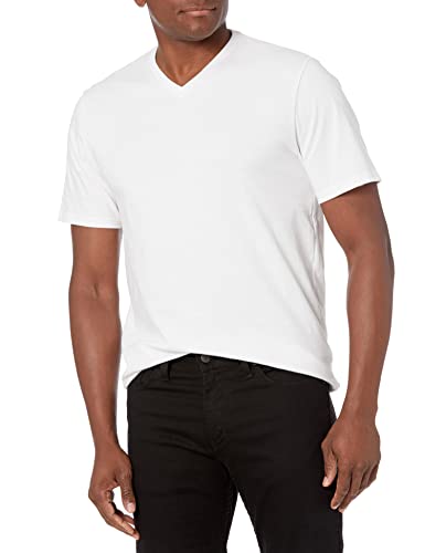 Amazon Essentials Men's Regular-Fit Short-Sleeve V-Neck T-Shirt, Pack of 2, White, Medium