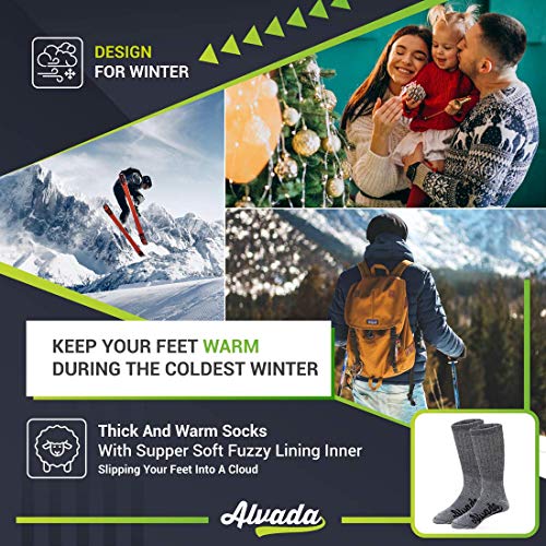 Alvada Merino Wool Hiking Socks Thermal Warm Crew Winter Boot Sock For Men Women 3 Pairs ML