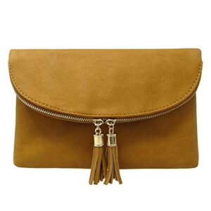 solene women's envelop clutch crossbody bag with tassels accent (wu075-mustard)