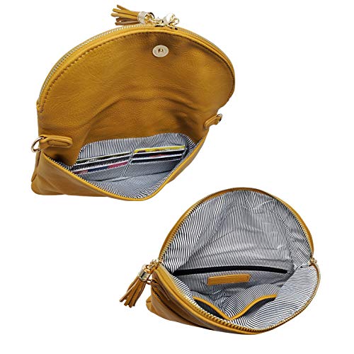Solene Women's Envelop Clutch Crossbody Bag With Tassels Accent (WU075-Mustard)