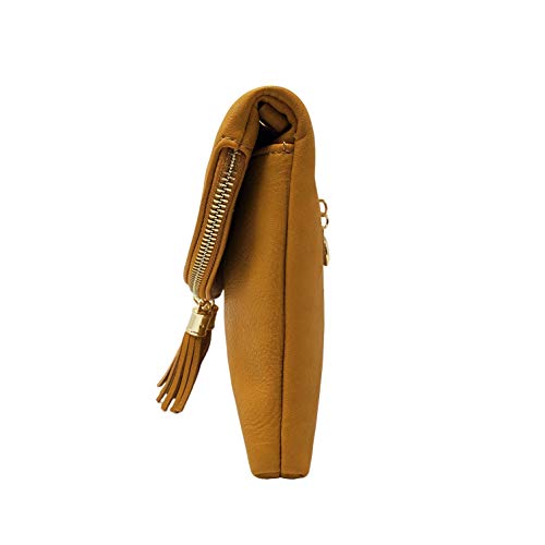 Solene Women's Envelop Clutch Crossbody Bag With Tassels Accent (WU075-Mustard)