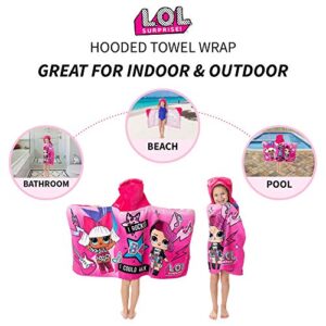 L.O.L. Surprise Soft Cotton Hooded Bath Towel Wrap, 24” x 50”, Pink