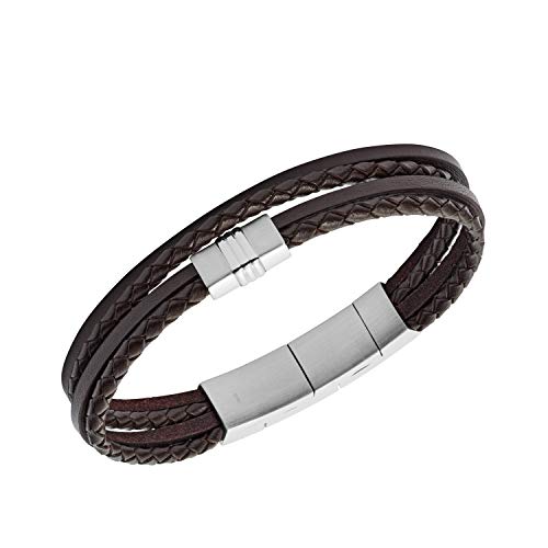 Fossil Men's Braided Leather Bracelet, Color: Brown (Model: JF02934040)